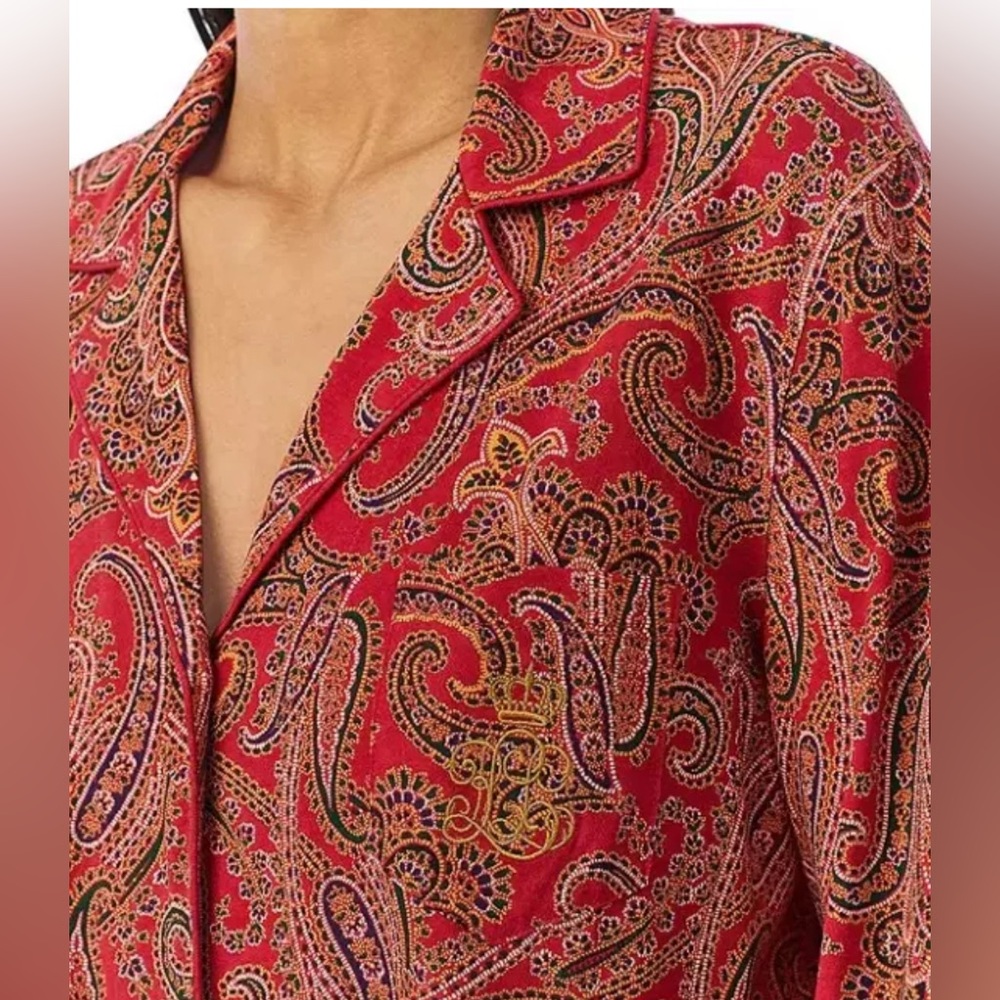 NWT Ralph Lauren Earth Red/Black/Gold PAISLEY JERSEY KNIT Pajama Set‎  M